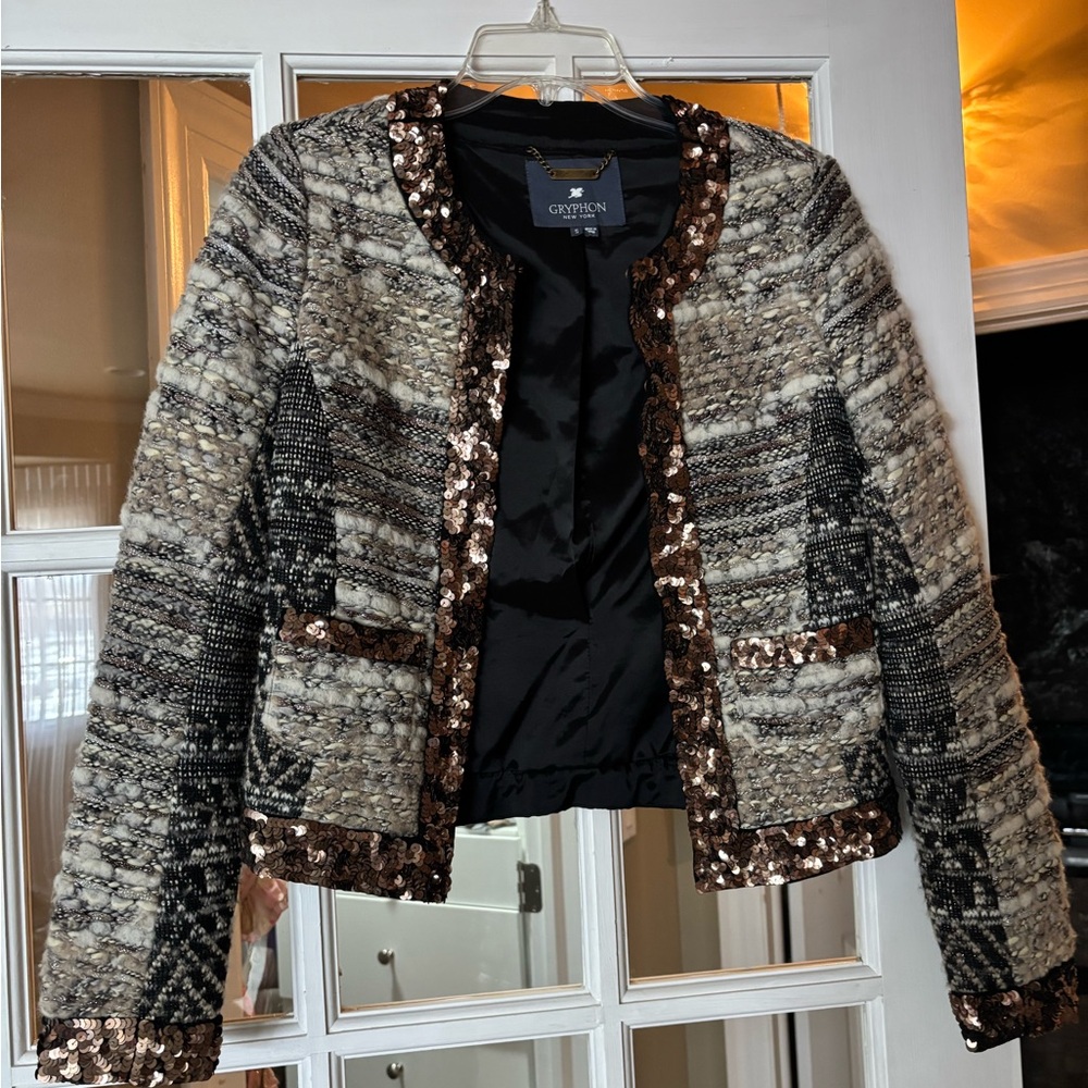 Gryphon Multicolor Wool Sequin Blazer Small